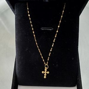 Authentic Real 18k Solid Gold Cross Pendant with Chain Necklace